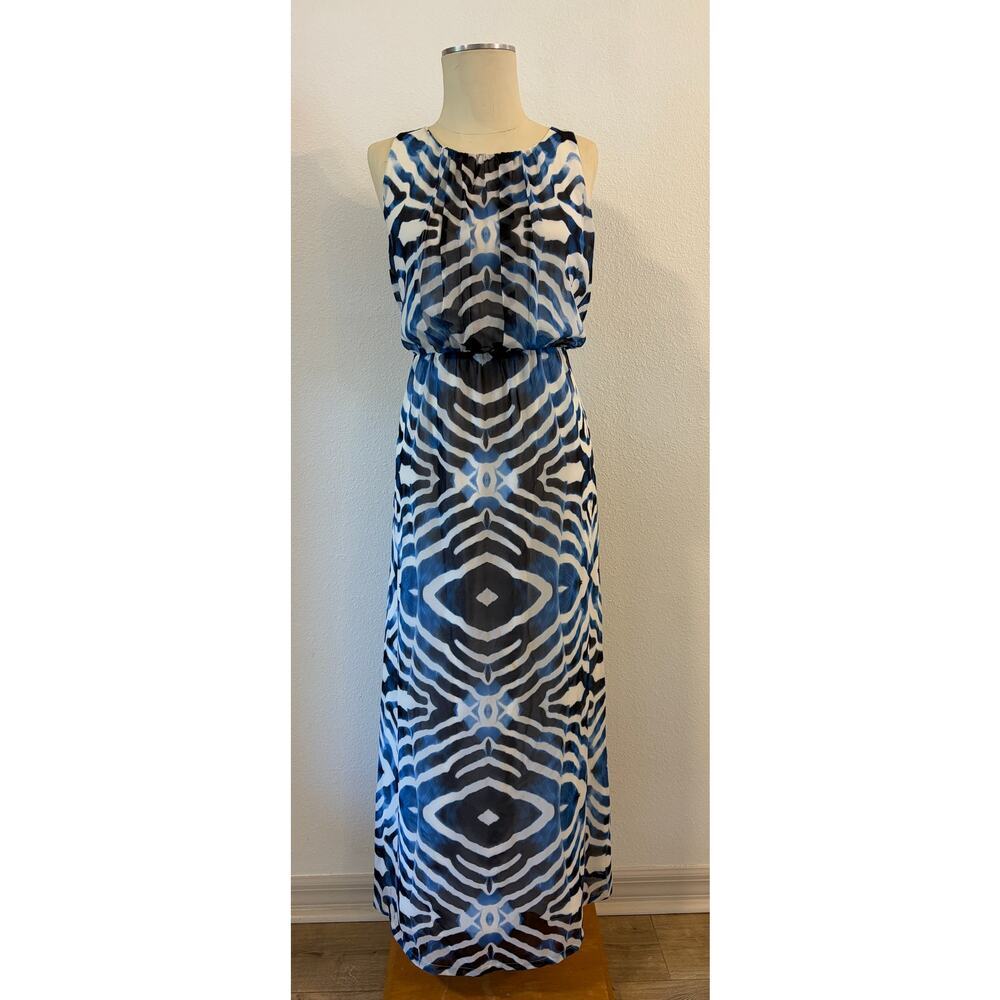 V Cristina Women’s Blue Abstract Print Sleeveless Maxi Dress Size Large